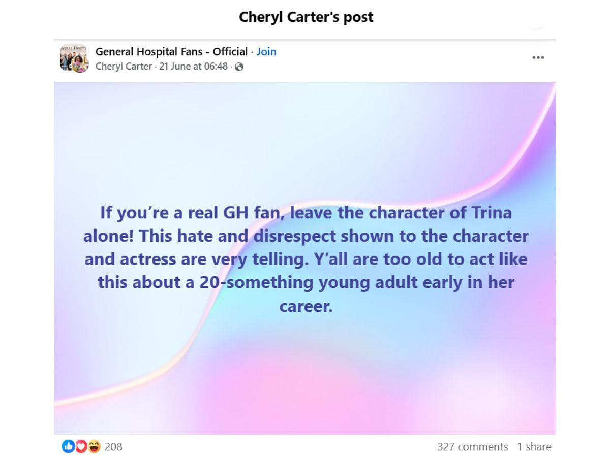The original post by the fan (Image via Facebook/Cheryl Carter)